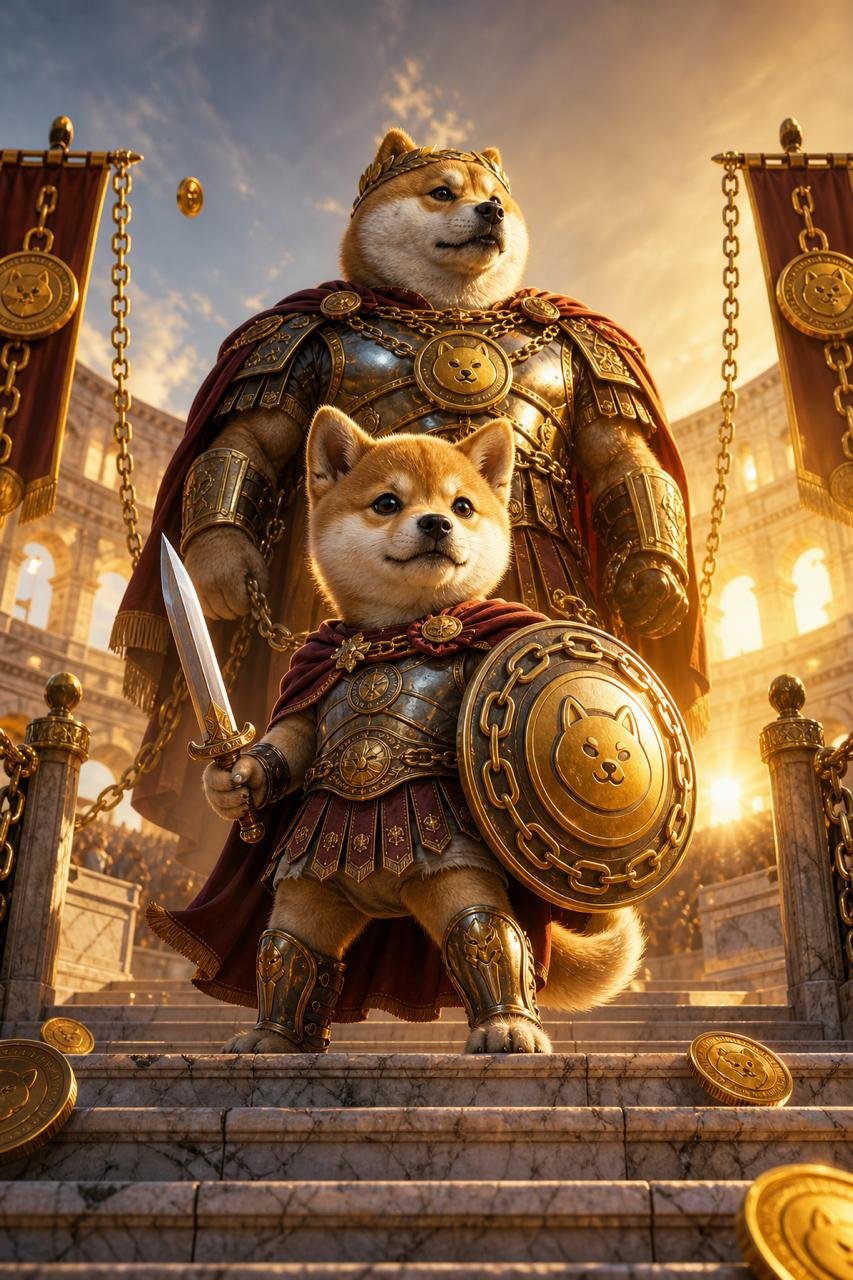 Dogeus Minimus with shield and sword before Dogeus Maximus